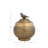 Round Hammered Metal Container With Bird Finial, Brass Finish