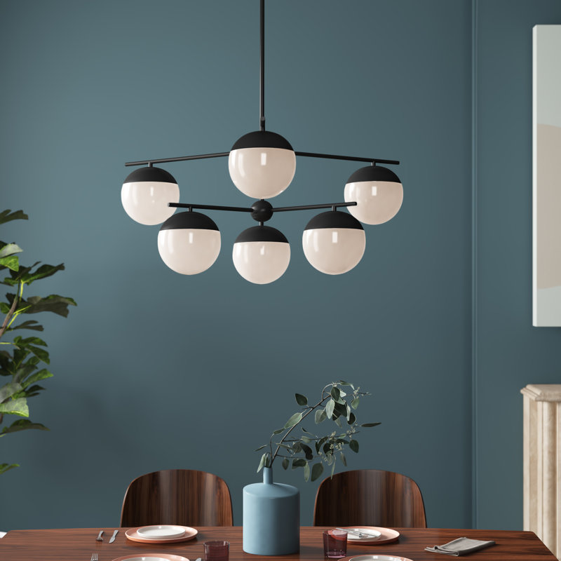 Lustre unique à niveaux 6 lumières Yearby, Noir, Blanc givré