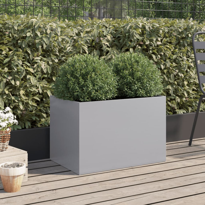 Planter Steel, Grey, 1, 39cm H x 62cm W x 40cm D