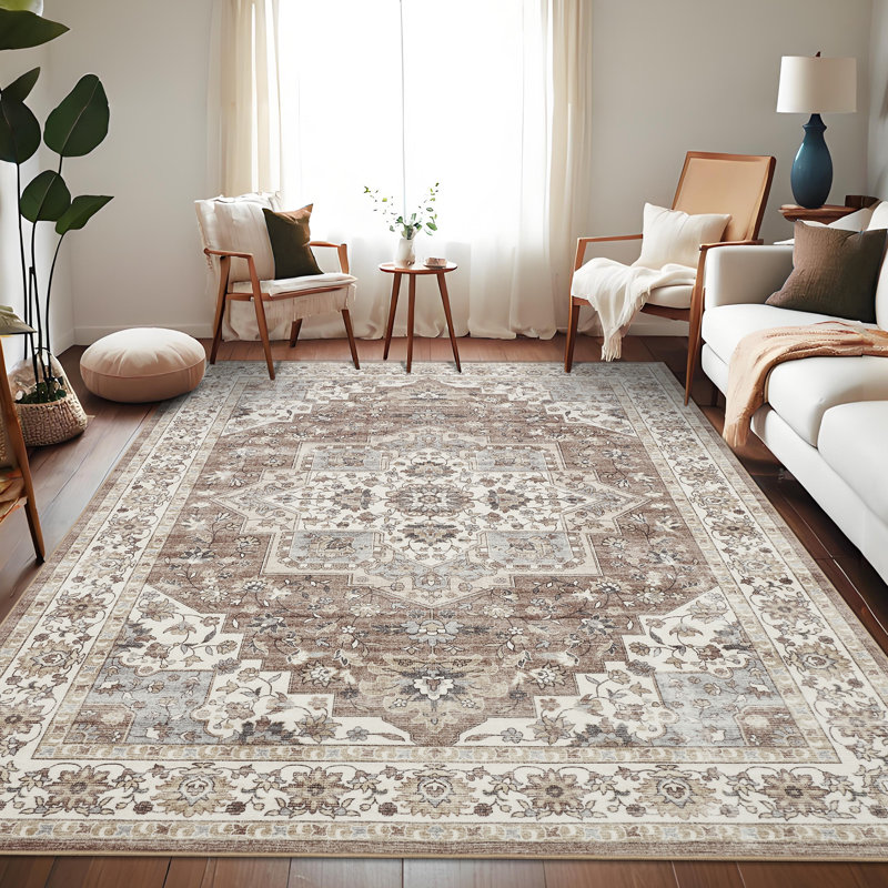 Machine Washable Rug with Rubber Backing Non-Slip Carpet for Living Room, Bedroom, Dining Room, Office, Playroom, Nursery