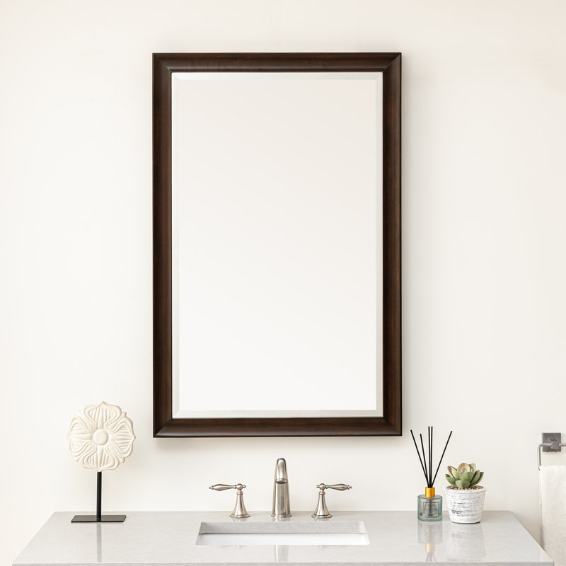 Glenbrooke Solid Wood Beveled Wall Mirror, 38" x 26", Burnished Mahogany