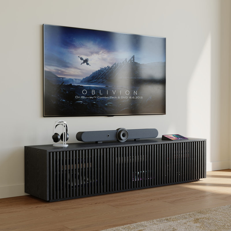 Meuble télé Hiramani Mid-Century moderne, entièrement assemblé, H 16,54 po x l 70,87 po x P 15,75 po, Noir