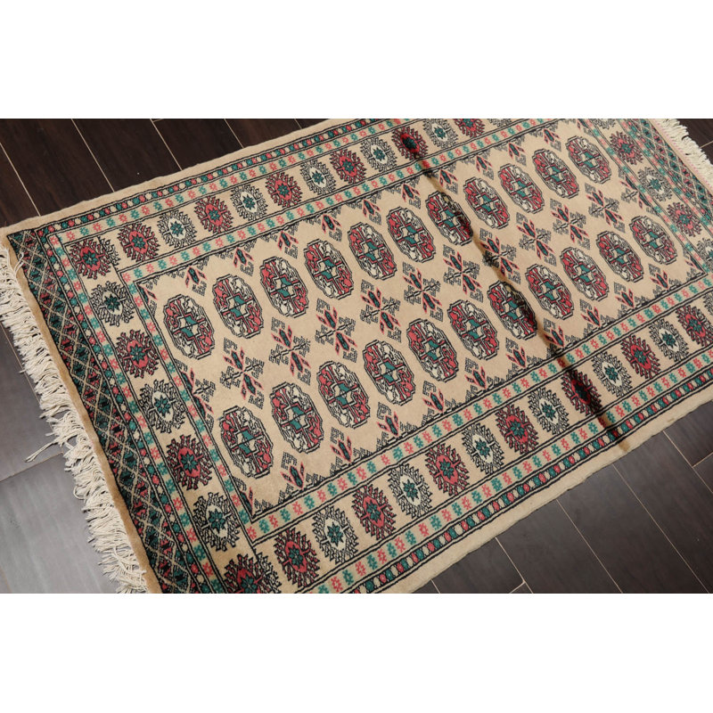 Tapis oriental beige en laine noué à la main 3 po x 2 po x 4 po x 11 po KPSI