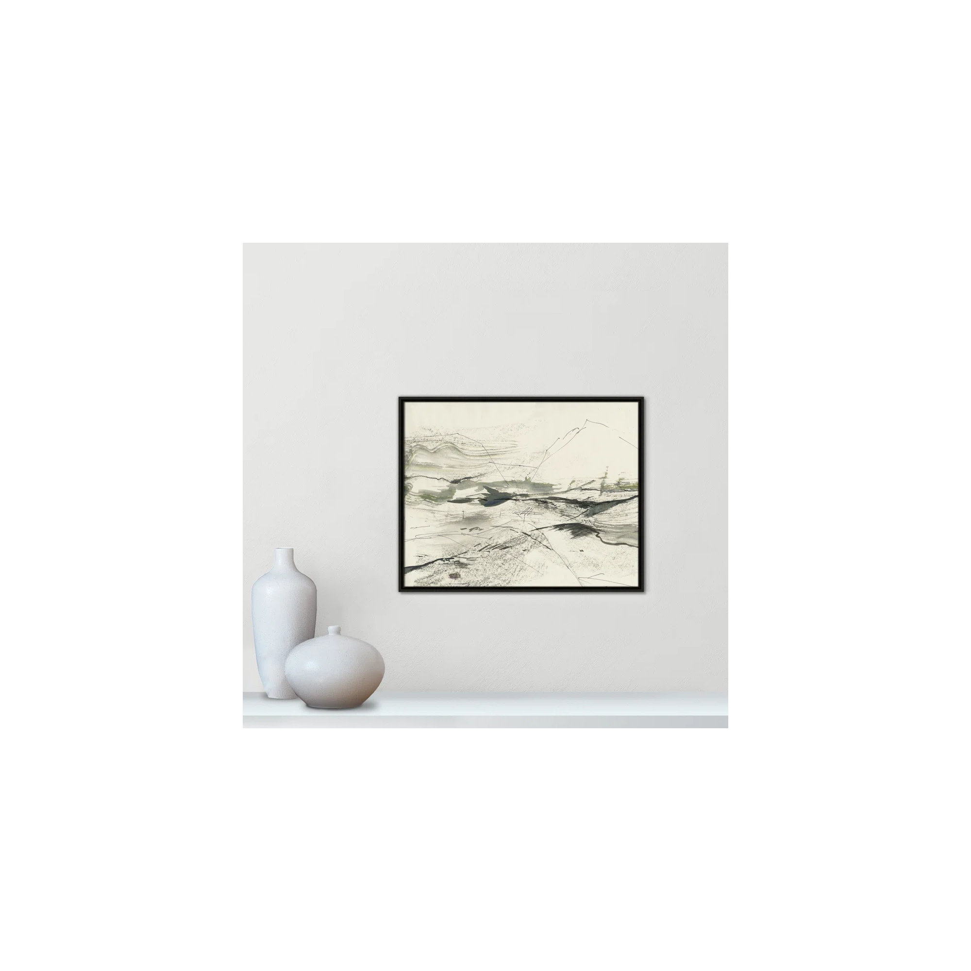 Green Sketches by PI Studio, 23.5" H x 29.5" W x 2" D, Espresso Floater Framed, No Mat
