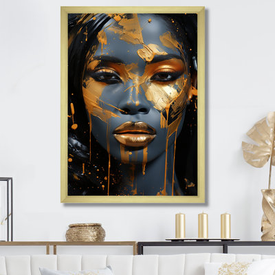 Jaune et bleu, «African Grace Portrait Of Beauty V» - art mural femme africaine