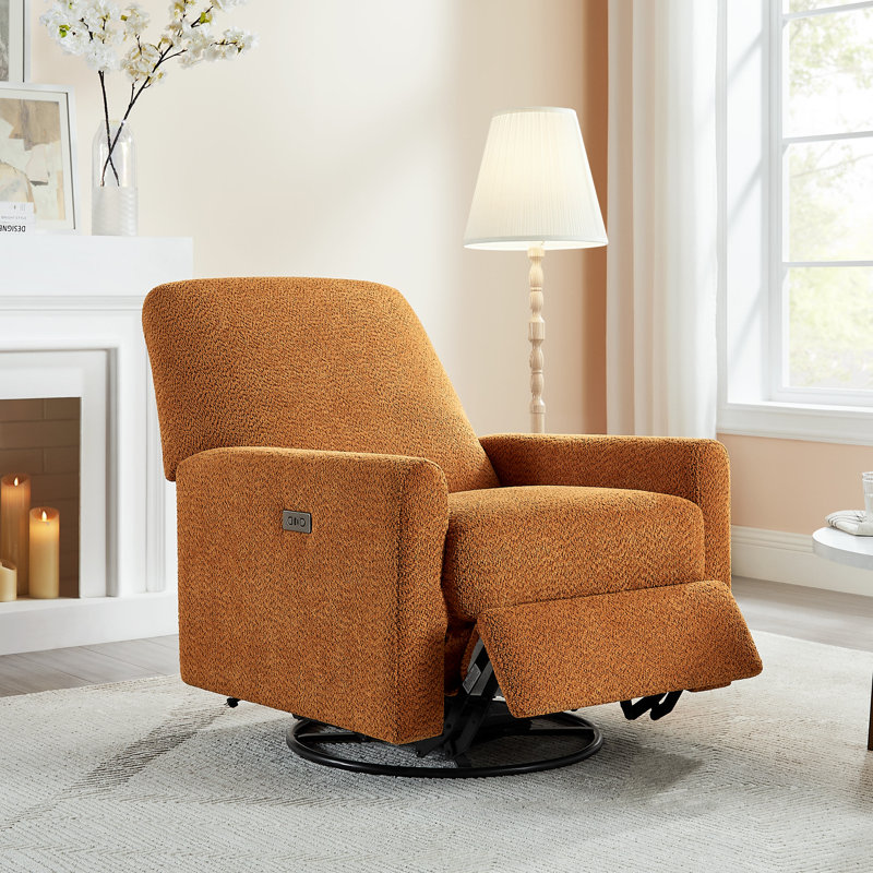 31.5 Inch Boucle Swivel Glider Power Recliner, Curry 