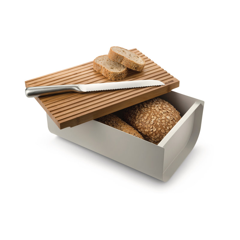 Red Epoxy Steel Bread Box with Bamboo Cutting Board Lid