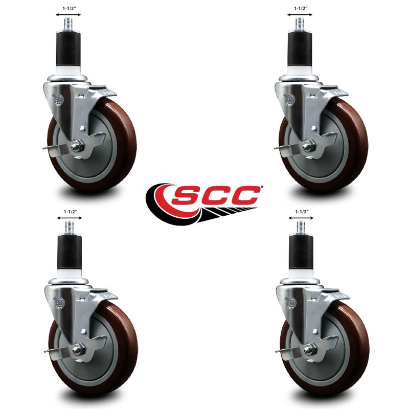 Ensemble de roulettes extensibles en poly pivotant 1-1 / 2 pouces avec frein SCC