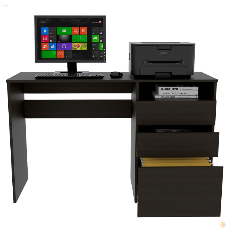 Bureau d'ordinateur, 3 tiroirs, une tablette, H 29,42 po x l 47,46 po x P 17,02 po, Noir