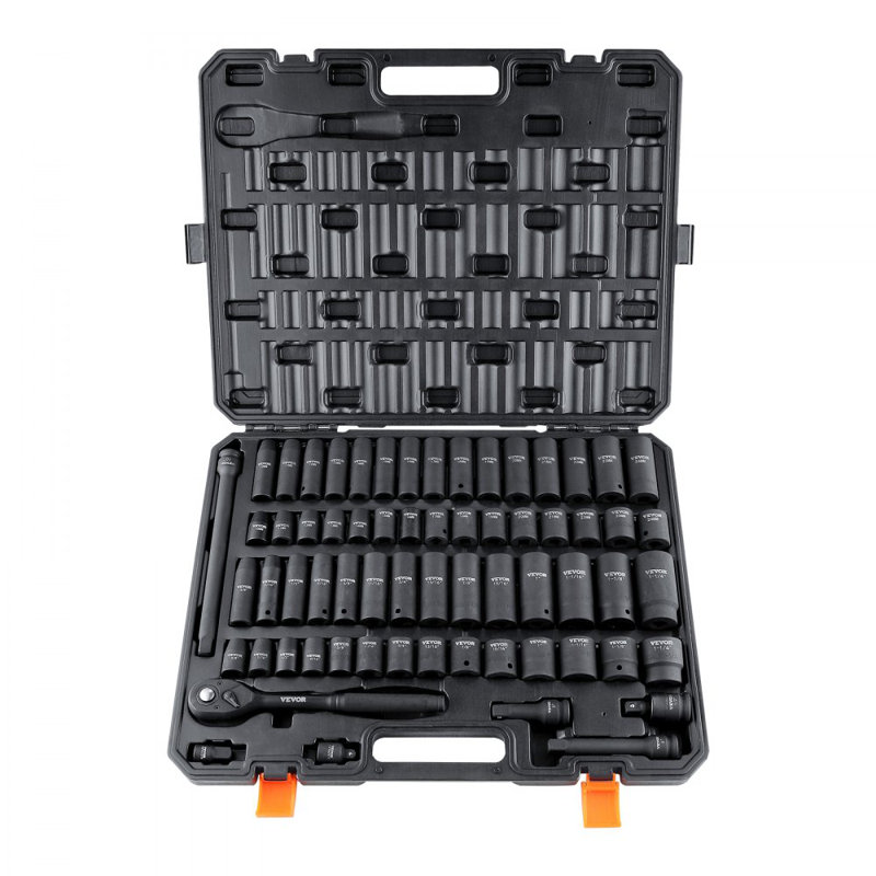 1/2" Drive Impact Socket Set, 65 Piece Socket Set SAE 3/8" to 1-1/4" and Metric 10-24mm