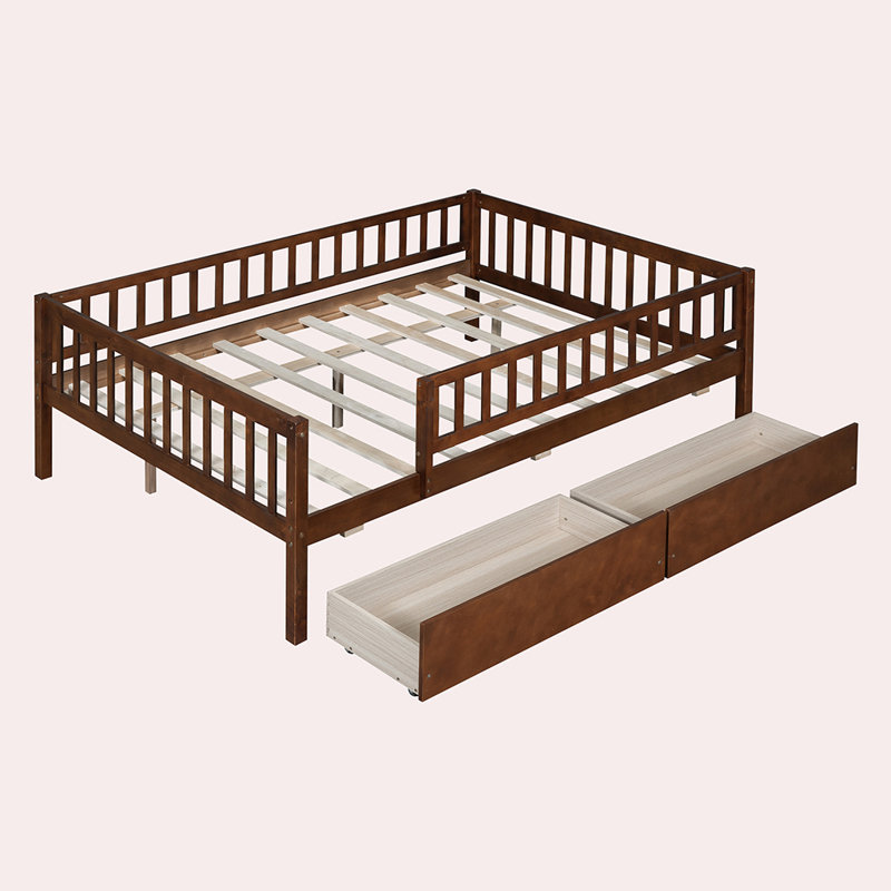Kallel Daybed with Two Drawers and Guardrails, Walnut, Full/Double