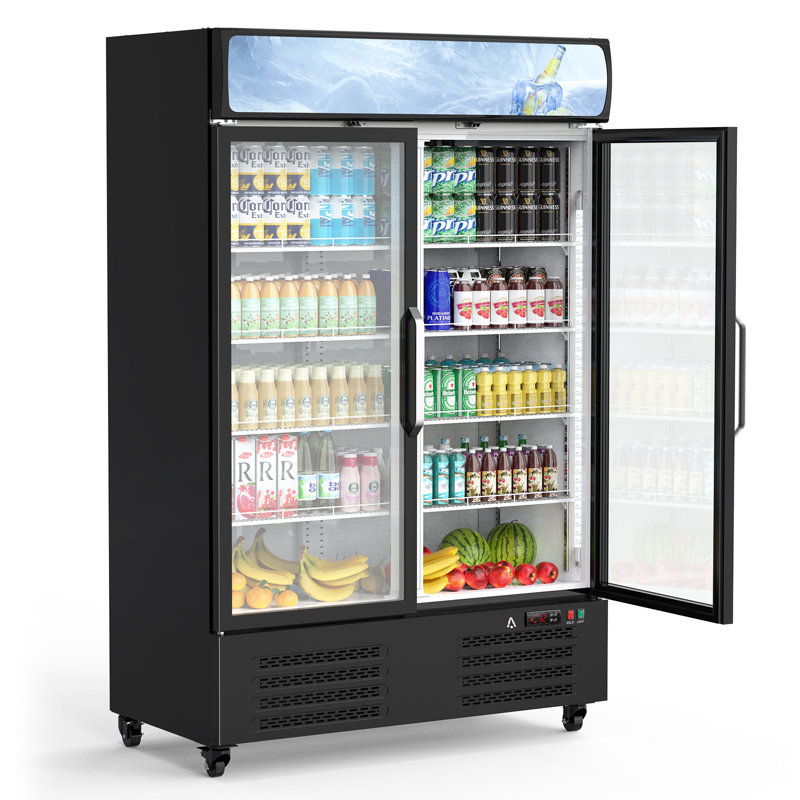Refroidisseur de boissons commercial à porte en verre, réfrigérateur à affichage vertical avec éclairage à DEL, grande capacité et tablettes réglables pour le restaurant, le marché et le café