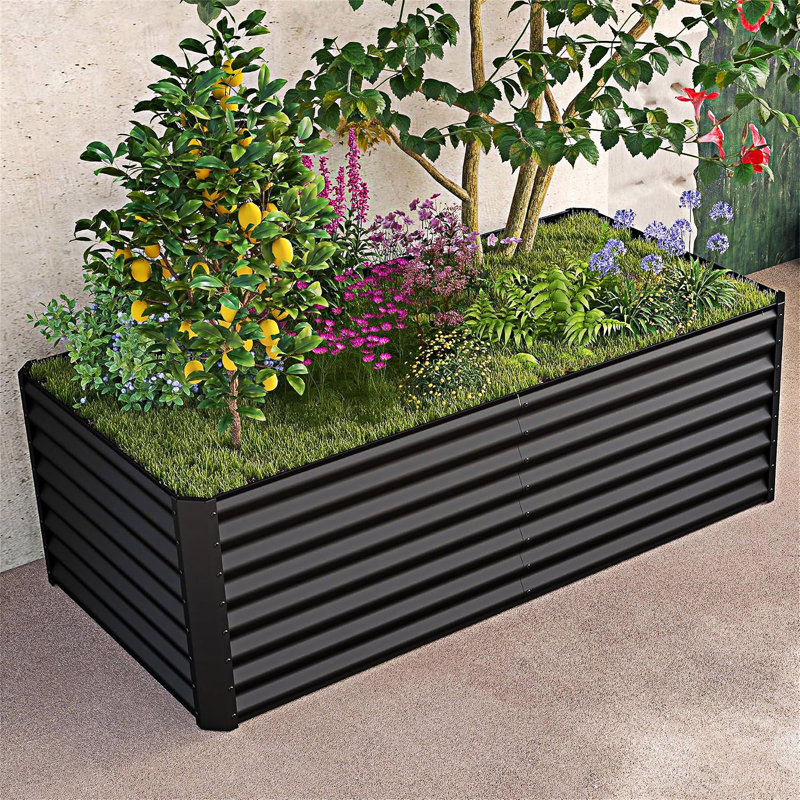 Outdoor Planter Garden Boxes Raised Garden Bed, 23.63" H x 70.88" W x 35.44" D, Dark Gray