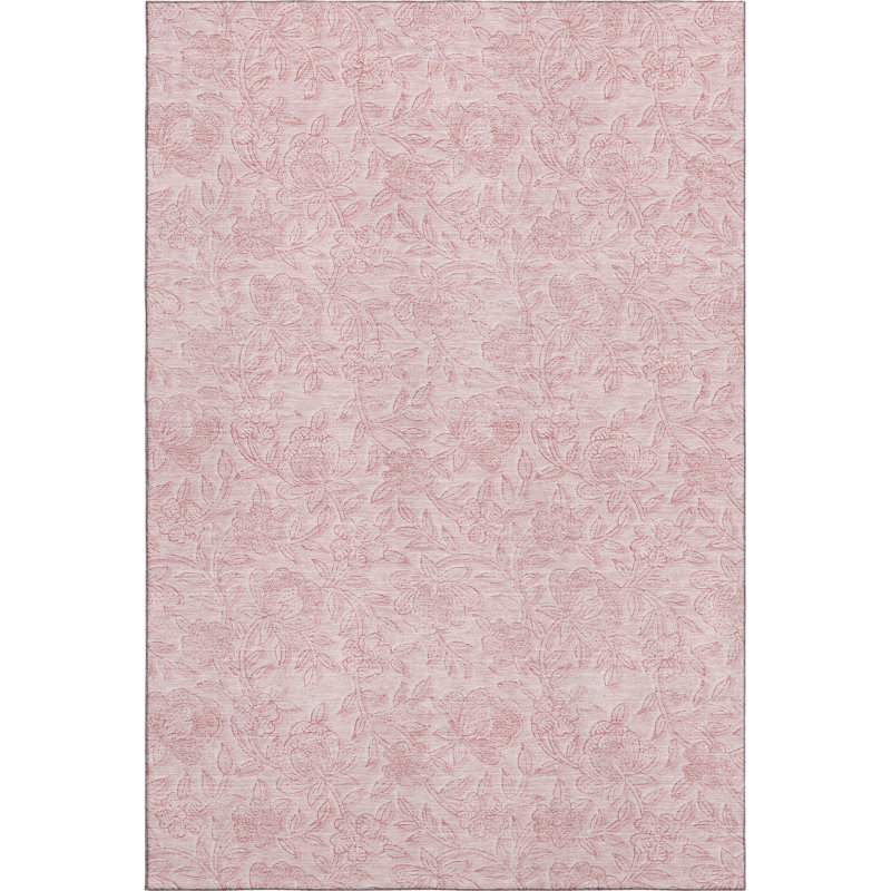 Premium Machine Washable Prisco Pink Rug, Rectangle 3' x 5'