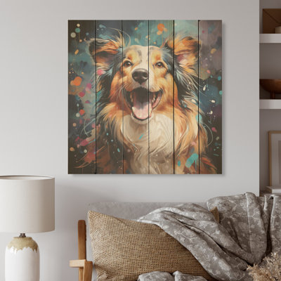 Popet Shetland Sheepdog Portait - Art mural en bois sur bois de pin naturel