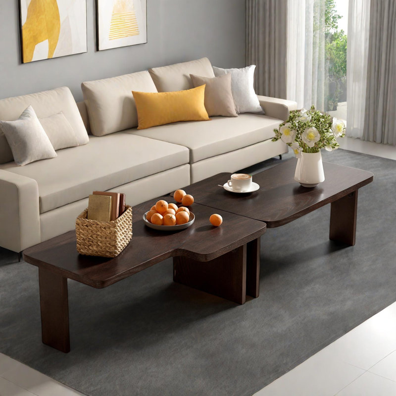 Modern Rectangle Coffee Table Set With Modular L-shape Design, Espresso