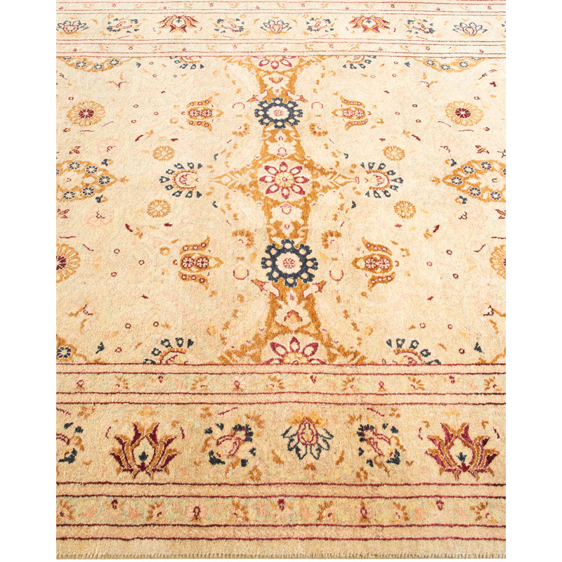 Tapis unique en laine noué à la main beige et brun nouvel âge 4 pi 1 po x 6 pi 4 po Hayner