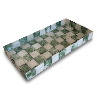 Sage Check Capiz Vanity Tray
