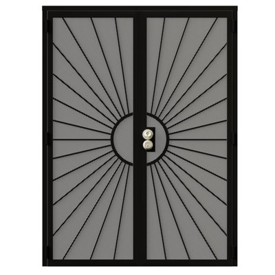  Security Screen Door – Perforated Mesh Steel with Rust-Resistant Finish and Dual-Bore, Reversible French Door in Black With Lock