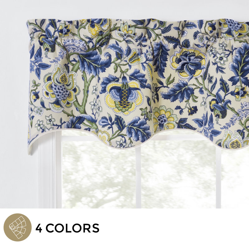 Regency Cotton Floral Scalloped Window Valance, Blue