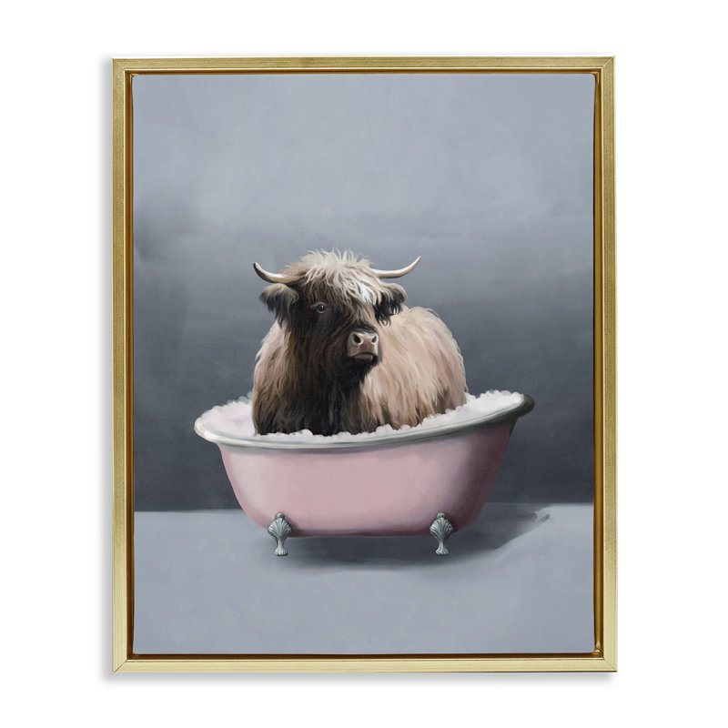 «Buffalo in Tub» par Svetlana Aleynikova, H 21 po x l 17 po, Cadre flottant métallique doré