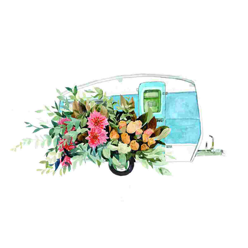 «Places You Will Go Camper», peinture sur toile tendue, H 12 po x l 12 po