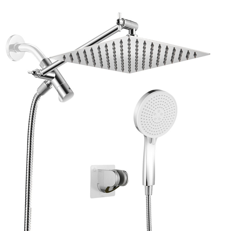 Adjustable Dual Shower Head with 8-Inch Rain Showerhead and 5-Spray Handheld Chrome, Chrome