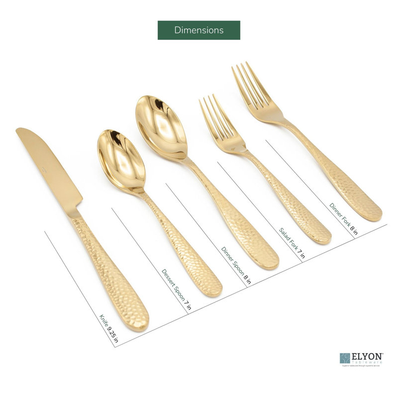 Elyon Tableware Elyon Carroll Hammered Reflective Flatware Set Stainless Steel - Service For 4
