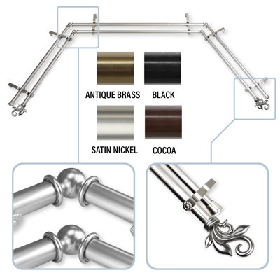 Rexford Steel Rod/Resin Finials Adjustable Bay Window Double Curtain Rod