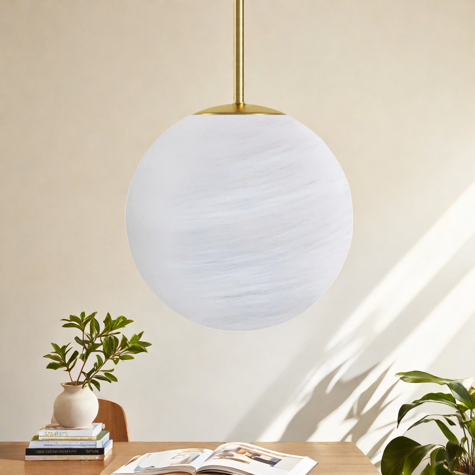 Lio Dimmable Glass Single Light Pendant, Brushed Brass