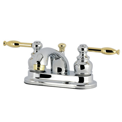 Kingston Brass Knight Two-Handle 3-Hole Deck Mount 4" Centerset Bathroom Faucet with Plastic Pop-Up