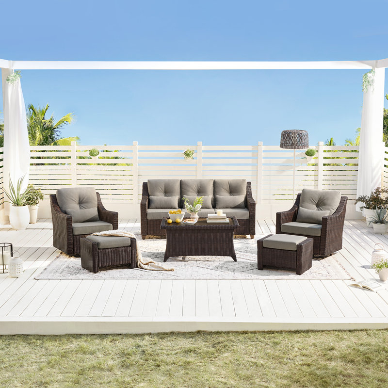 Keaisha 5 Person Outdoor Conversation Furniture Set Seating Group With Coffee Table And Cushions, Brownish Gray, Brown