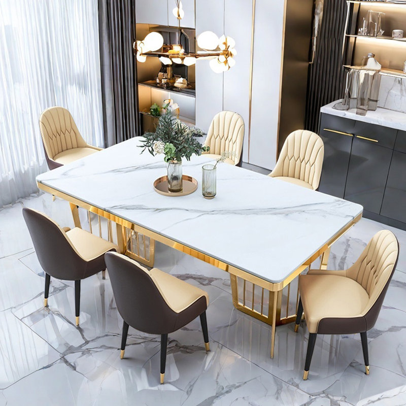 Ensembles de table à manger rectangulaires modernes et luxueux., Blanc / Gris, Beige, H 29,5 po x L 70,9 po x l 35,4 po