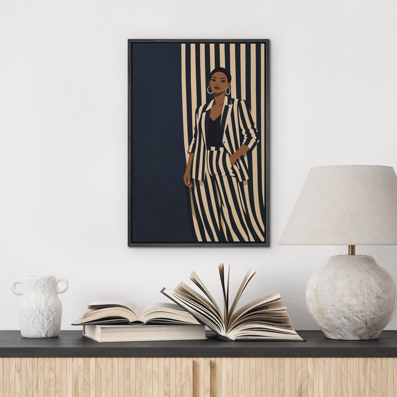 «Elegant Woman in Black and White», reproduction d'art sur toile encadrée, H 36 po x l 24 po x P 1,5 po, Noir