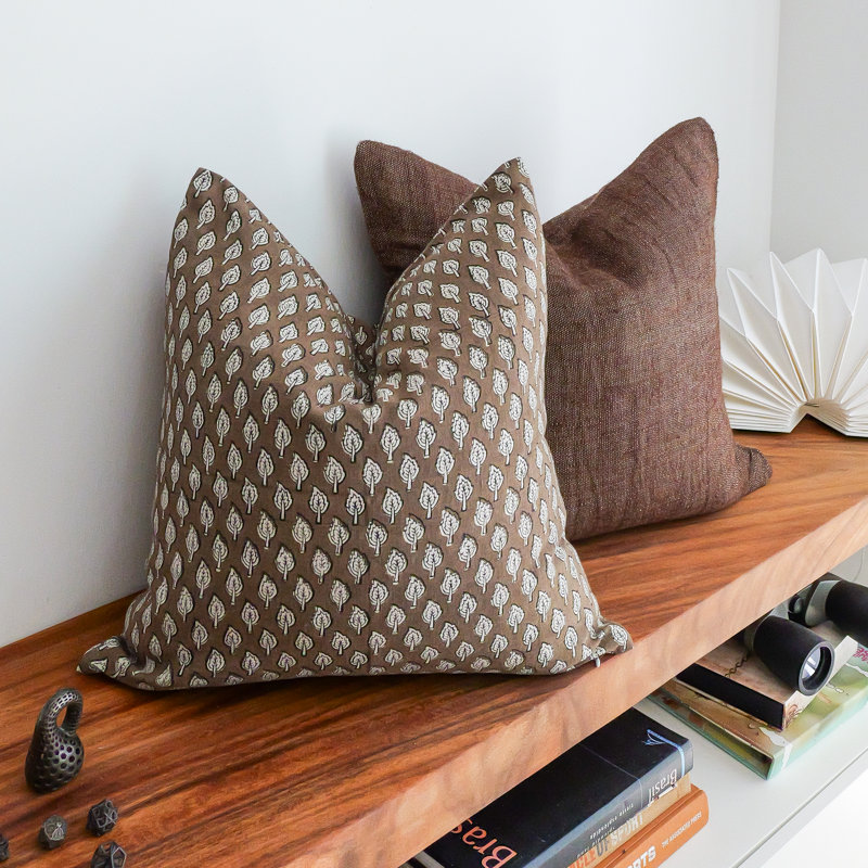 Brown Leaf Block Print Pillow Set