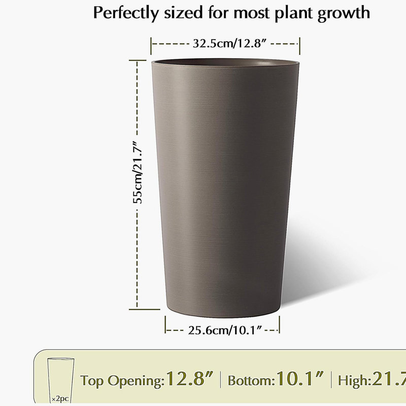 2 Pack Tall 21.7 in Planters for Outdoor Plants Modern Tall Square Planter Box Indoor Outdoor Porch Patio Flower Pot Modern Big Tapered Matte Tree Flower Pot for Garden
