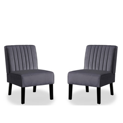 2 chaises d'appoint Mid-Century modernes en velours gris, pieds en bois massif pour la décoration intérieure en velours, avec structure de pieds