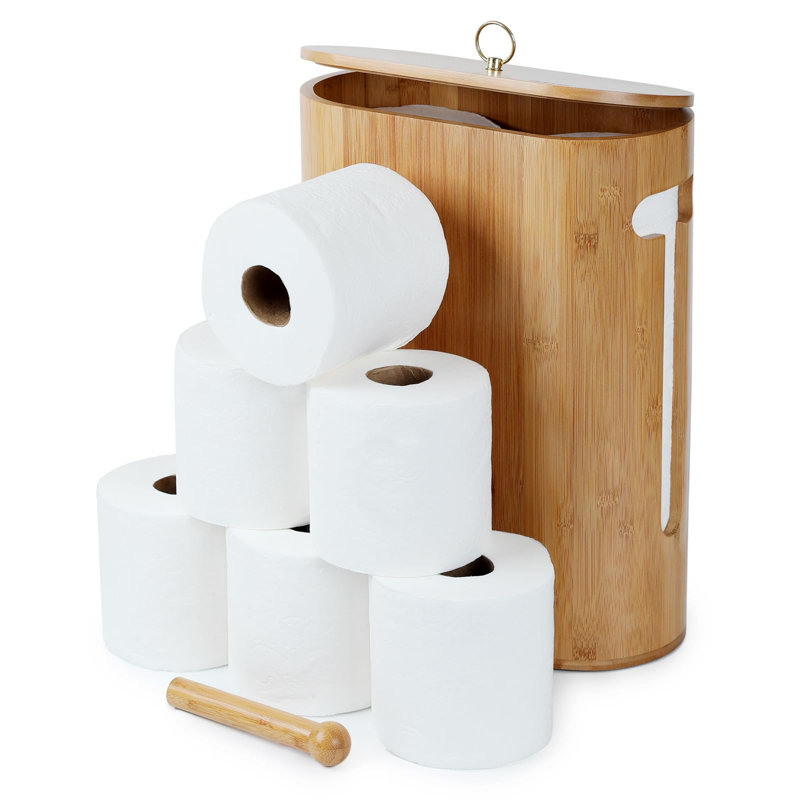 Rangement pour papier hygiénique en bambou avec couvercle à double usage, organisateur de papier hygiénique autoportant avec fente d'observation (naturel)
