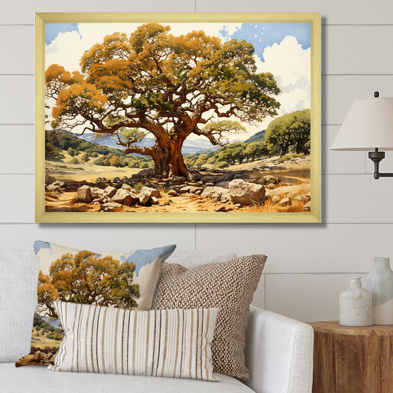 " Tree Oaks Simplicity ", Gold Single Picture Framed, 12" H x 20" W x 1" D