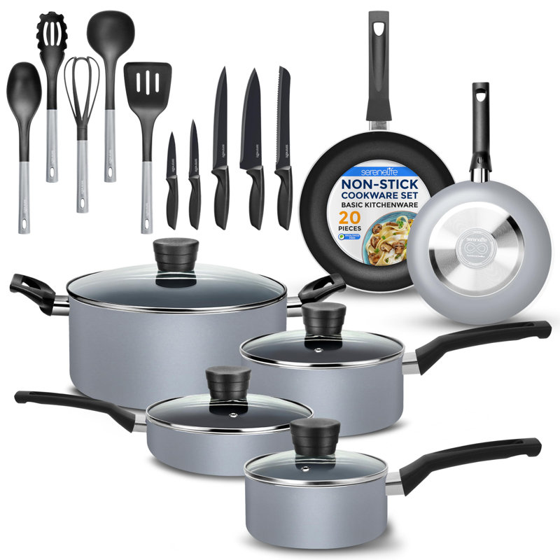 20 - Piece Non-Stick Aluminum Cookware Set, Gray