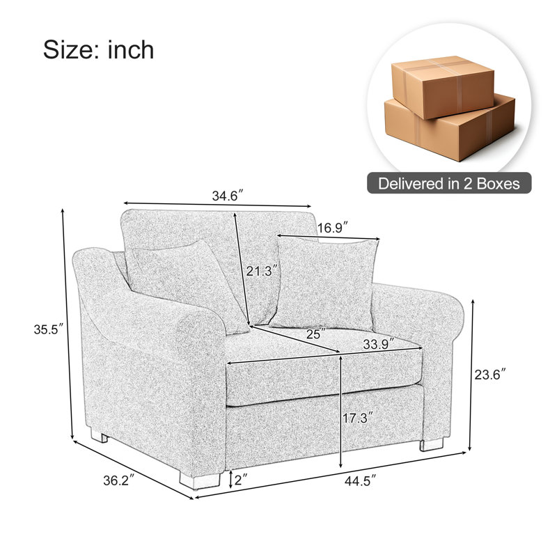 Fauteuil d'appoint surdimensionné avec coussins haute densité et housses amovibles, Gris clair