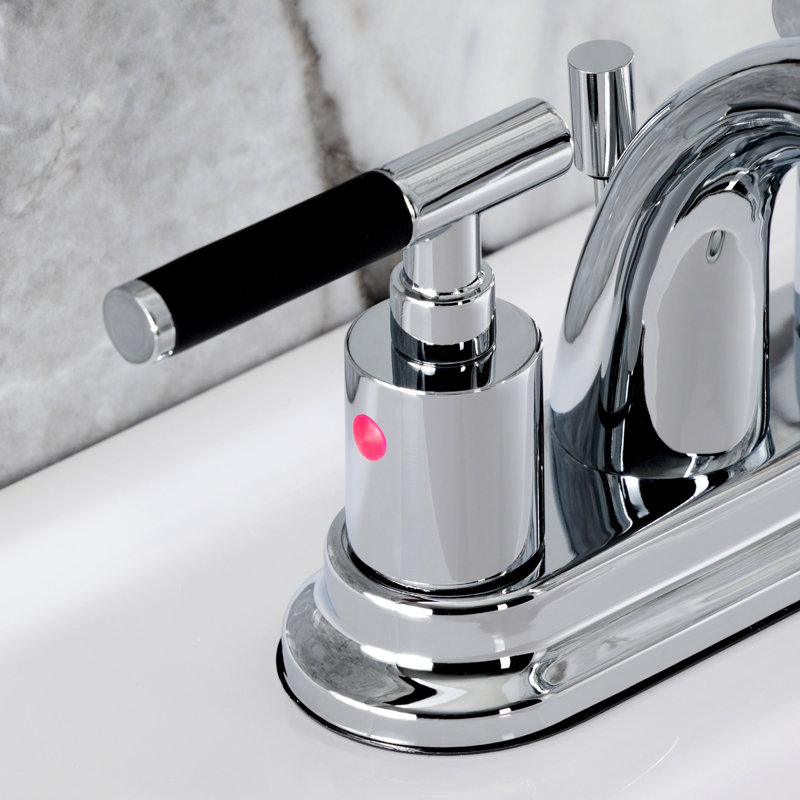 Robinet de salle de bain central à 4 poignées à 3 trous avec bonde escamotable Kingston, Chrome poli