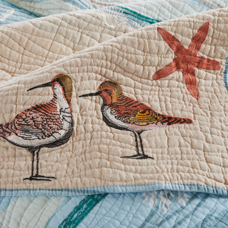 Maui Blue Cotton Reversible Quilt Set with Shams