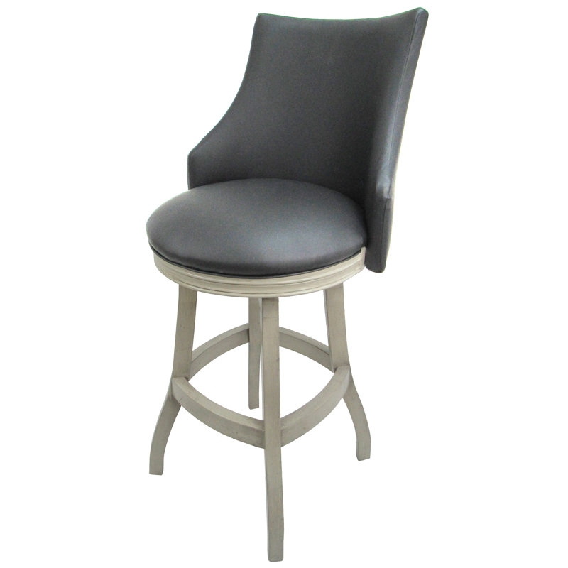 Tabouret pivotant en bois Ridfortore, Blanc antique, Gris, Tabouret de bar (assise de 30 po de hauteur)