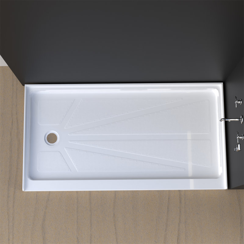 Base de douche rectangulaire à triple bride, Blanc, Left
