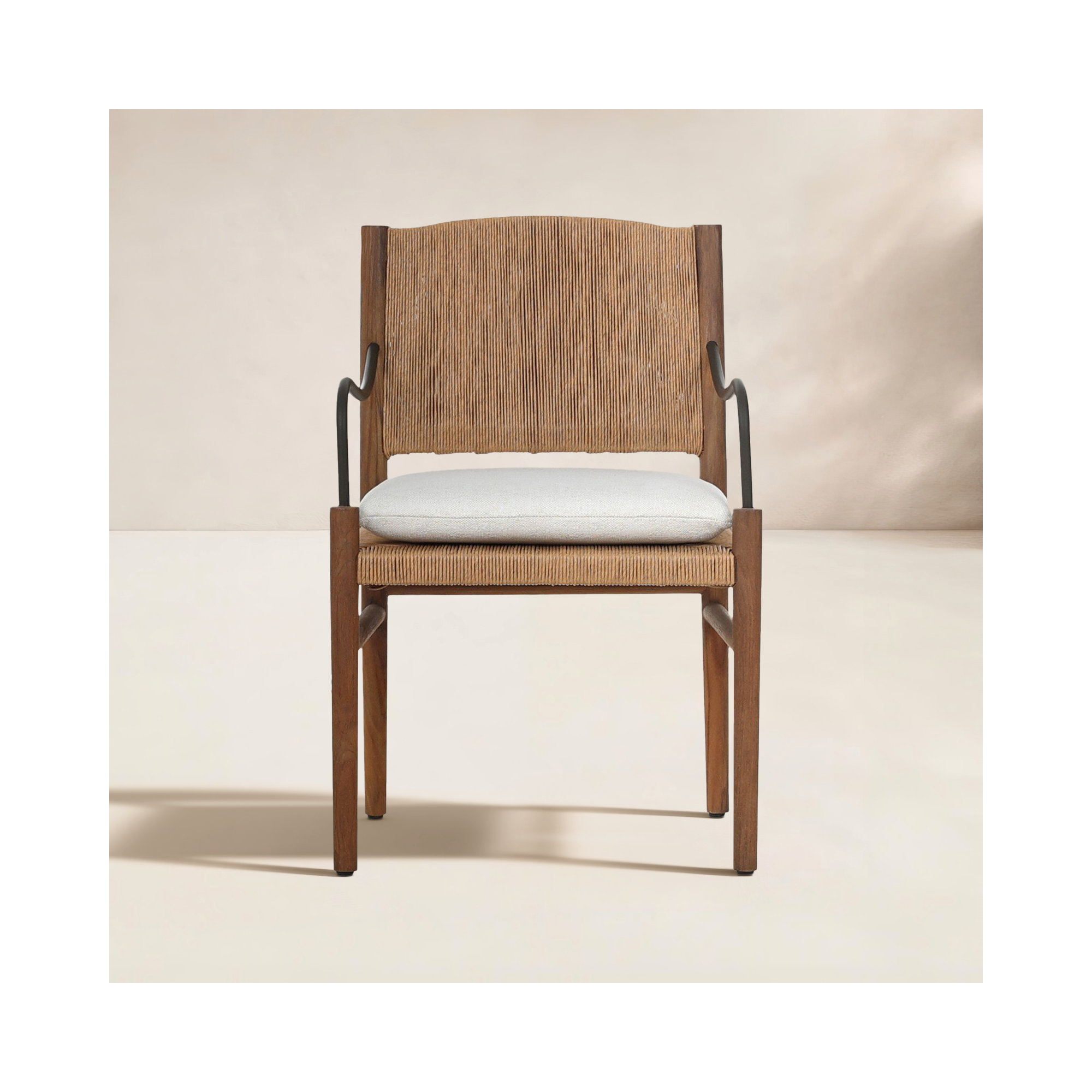 Andover Teak Premium All-Weather Wicker Outdoor Dining Armchair with Cushion