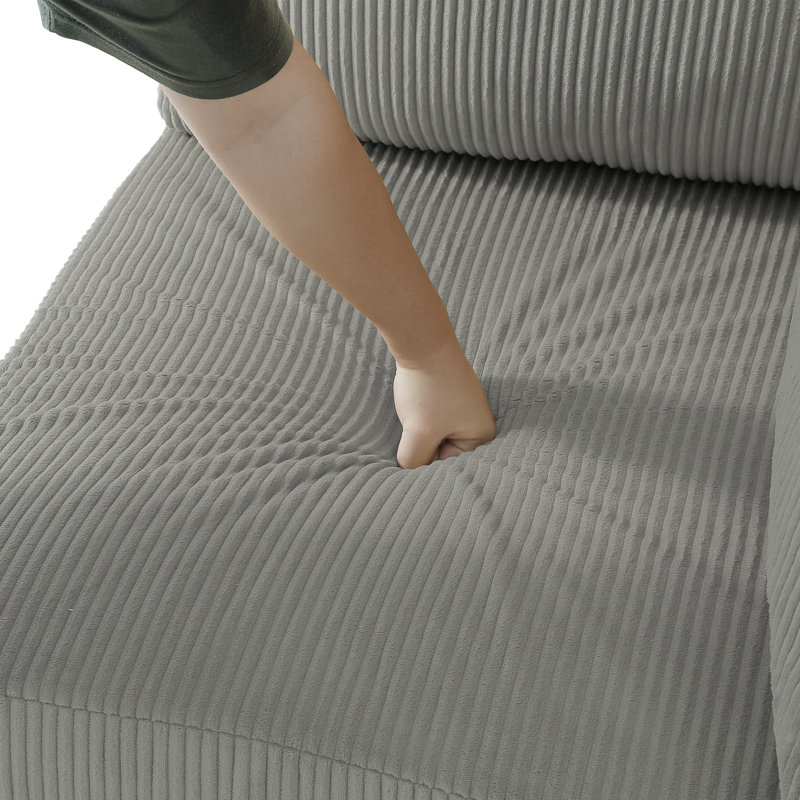 Fauteuil rembourré en velours côtelé avec dossier rembourré Seemab, Gris clair