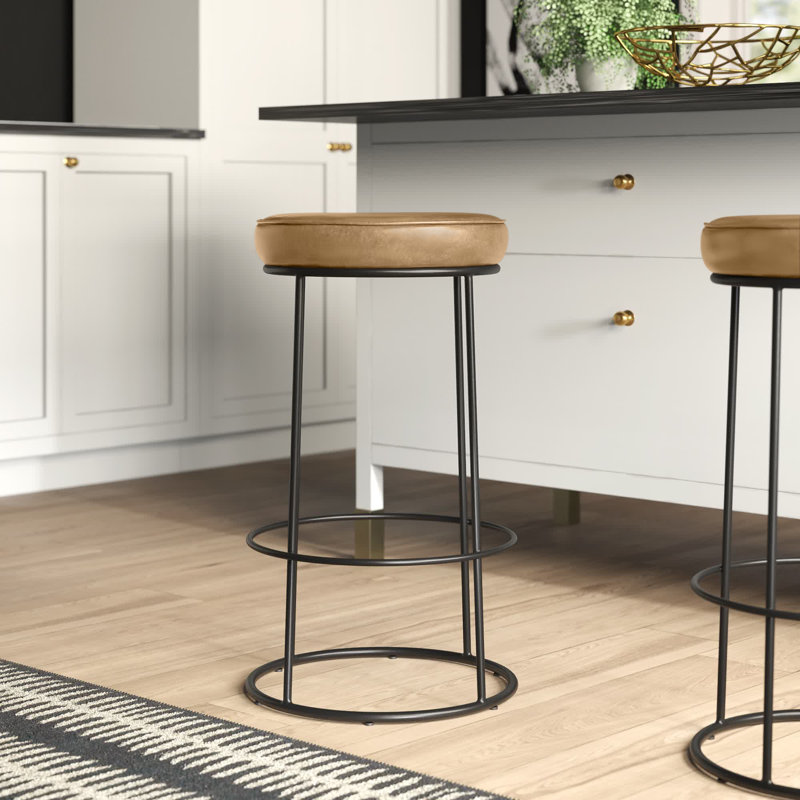 Mccree Upholstered Counter Stool with Metal Frame, Camel Faux Leather