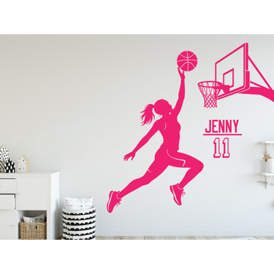 Décalcomanie murale fille basketball, autocollant mural nom personnalisé, cadeaux personnalisés panier art chambre d'enfant, décoration 342DRE