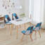 42.5cm H Patchwork Fabric Dining Chair, Retro Style Upholstered Side Chair with Solid Wood Legs-2022662626-2080525510